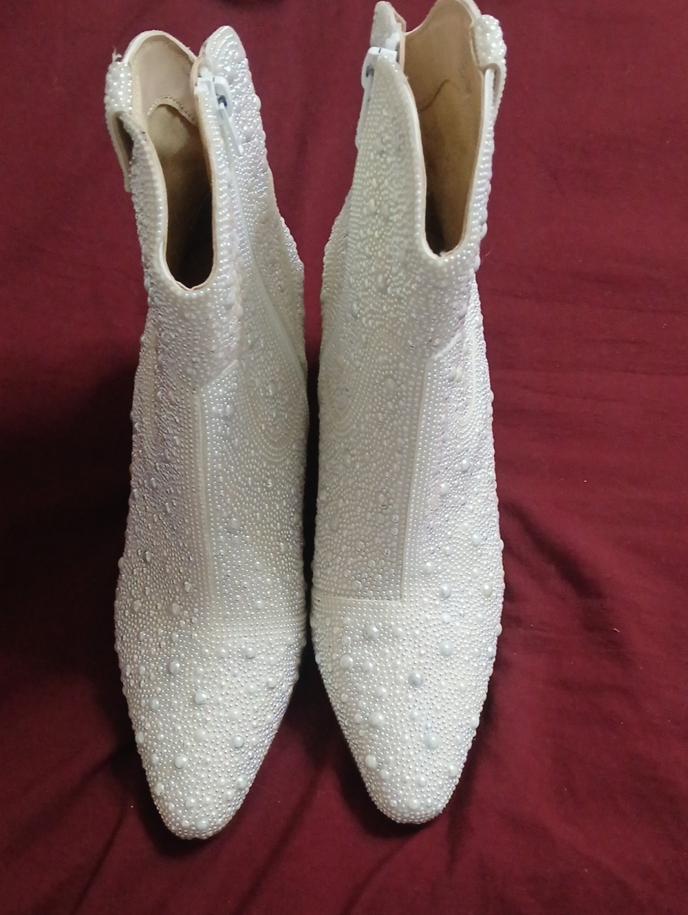 Betsey Johnson White Beaded Pearl Embellished Ankle Boots